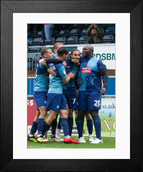 Framed Print : Wycombe Wanderers: Triumphant Moment - Celebrating Promotion to League One vs. Burton Albion (2018 / 19 Season)