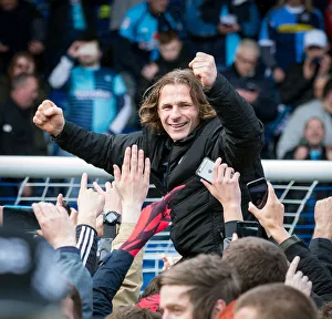 We Are Going Up! Prints: Gareth Ainsworth's Promotion Celebrations: Wycombe Wanderers Win Sky Bet League 2 at Chesterfield